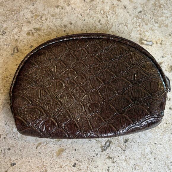 Strada Brown Vegan Leather Mini Cosmetic Makeup Accessory Bag - Picture 2 of 3